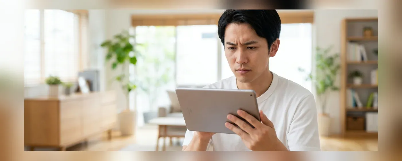 タブレットで契約内容を確認する真剣な表情の人物