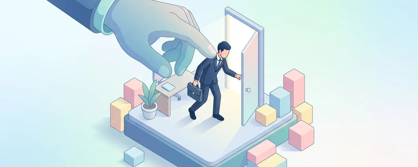 引き止める上司と前に進もうとする若手社員の3Dイラスト