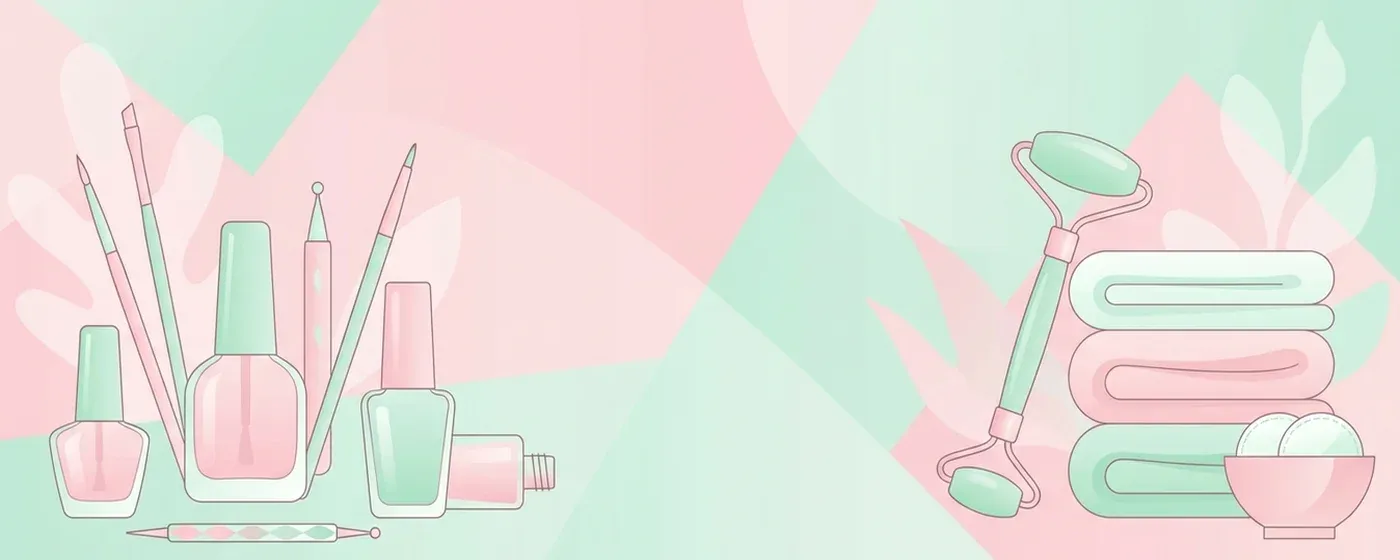 ネイル道具とエステ道具が並べられたイラスト