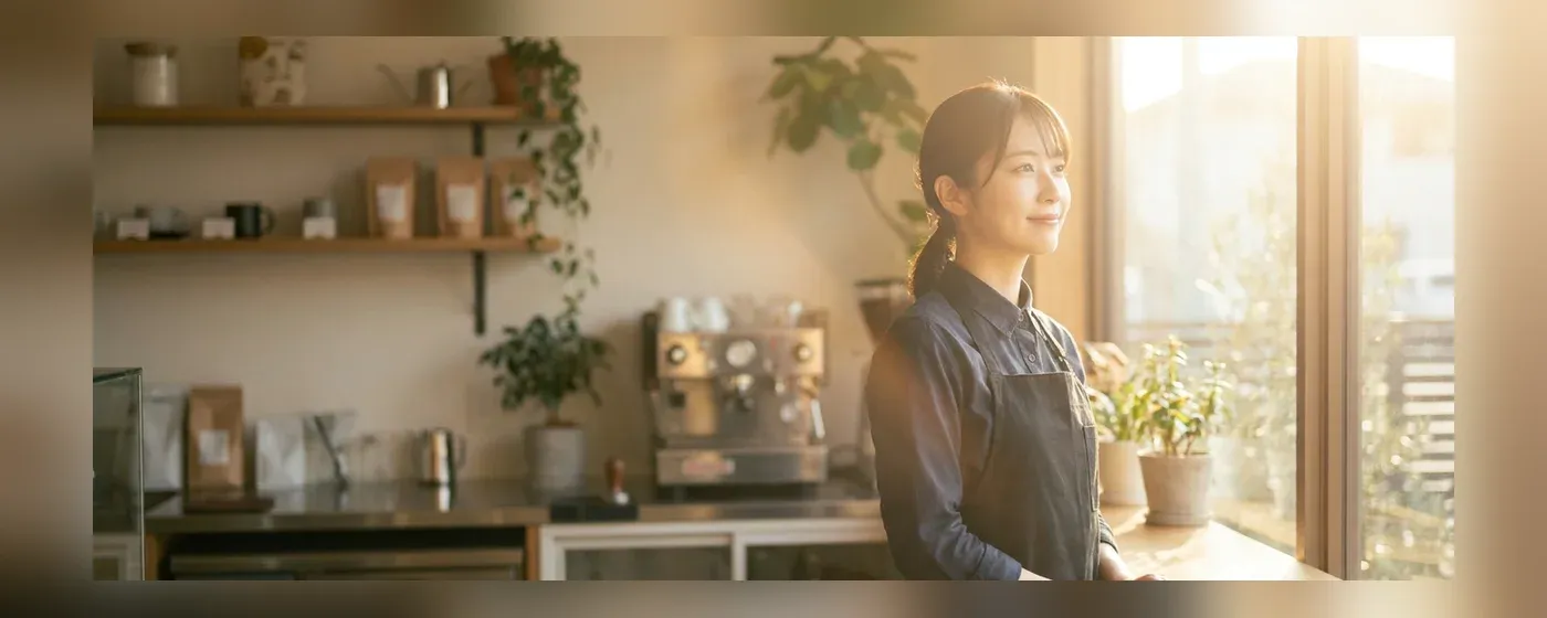 バックヤードで一息つきながら将来について考える店舗スタッフの女性