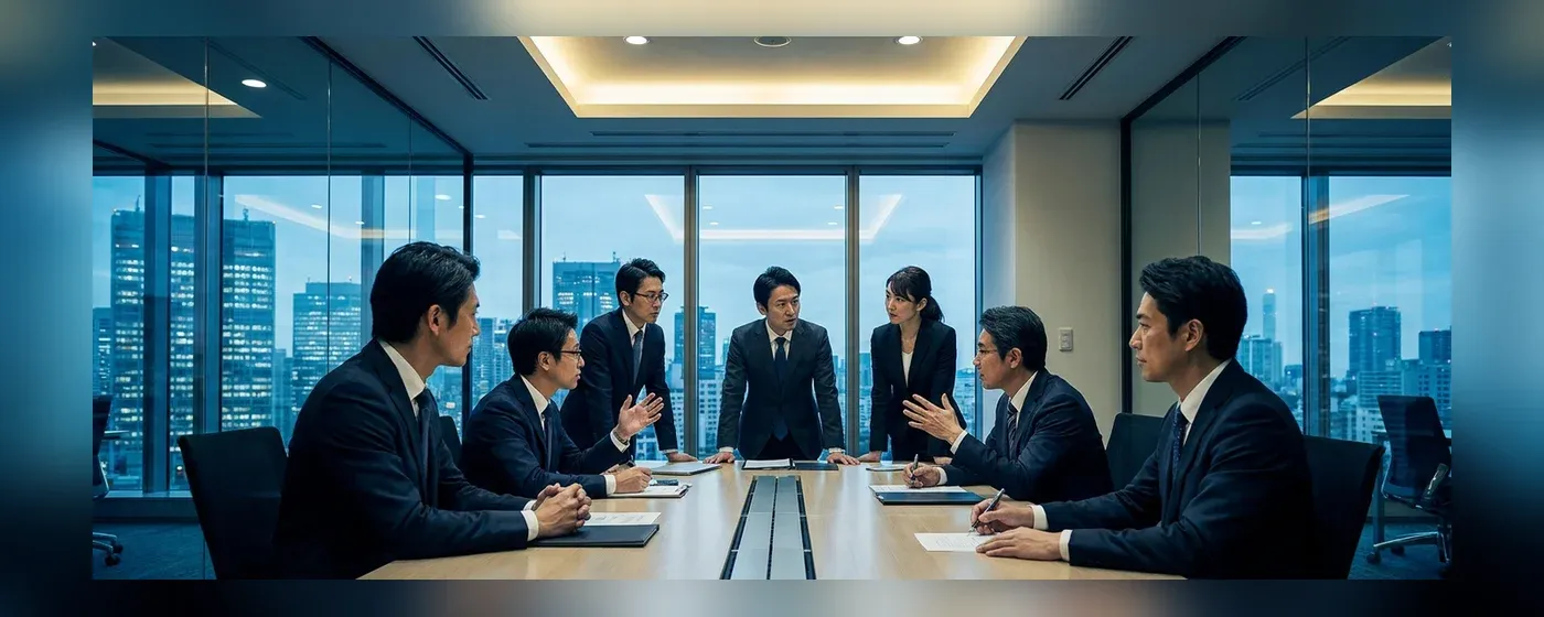 洗練された高層オフィスで真剣に会議をするビジネスパーソンたち