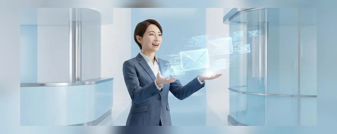 スマートフォンに集まる複数の光るメールアイコンの3Dモデル