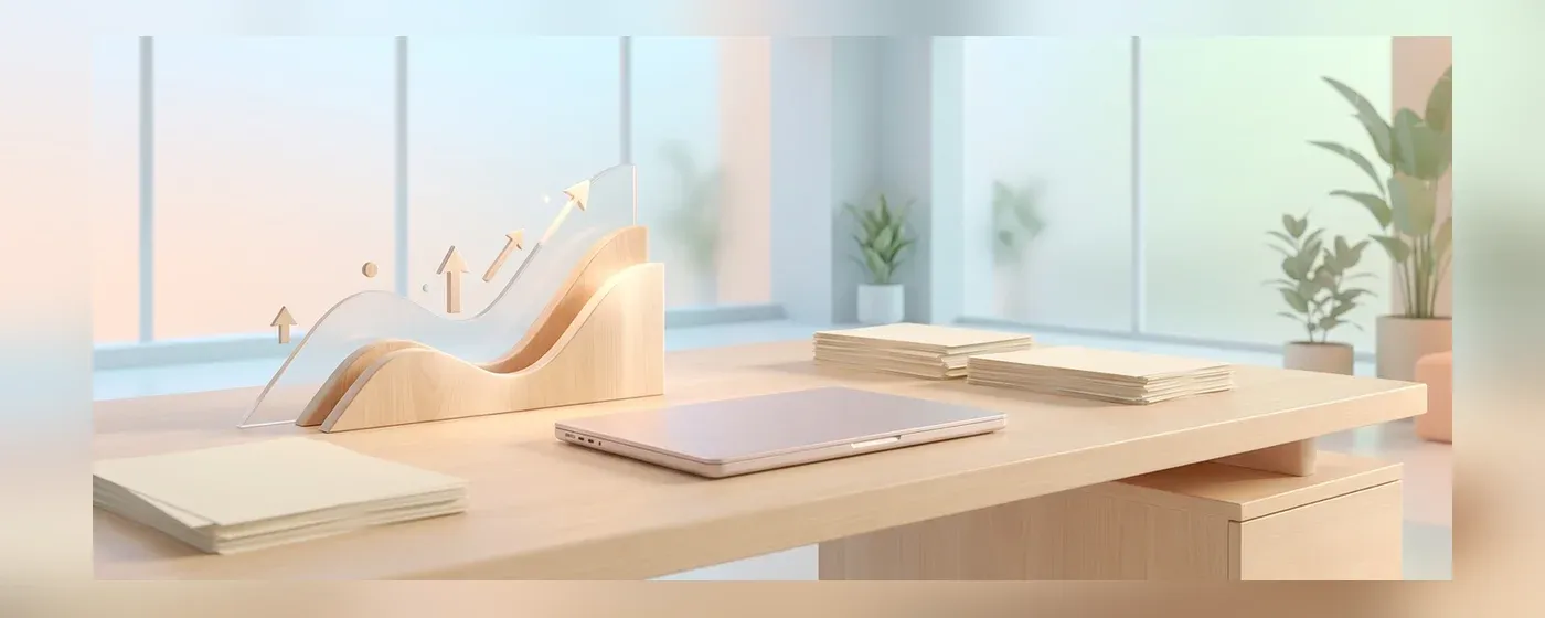 整理された書類と上昇するグラフの3Dモデル