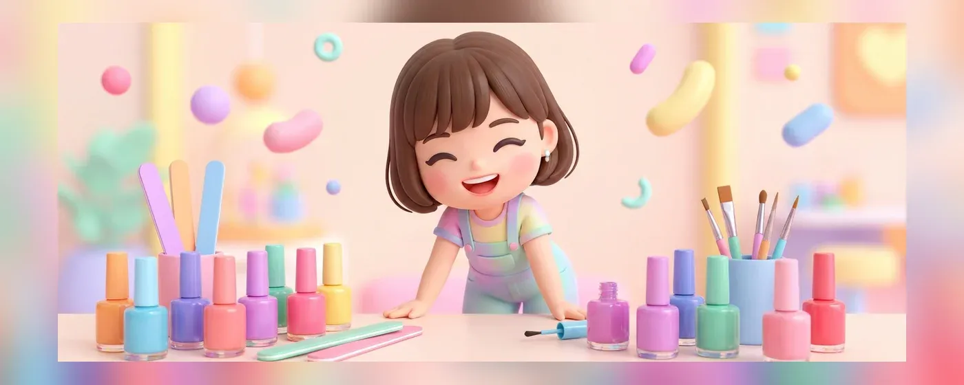 色鮮やかなネイル道具を前に笑顔を見せる女性
