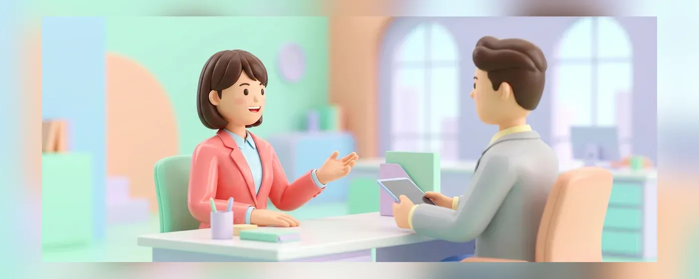 面接官の前で自信を持って笑顔で話す女性