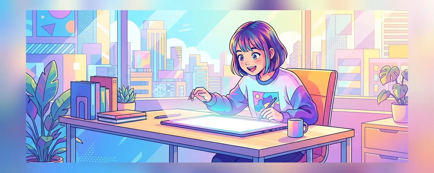 ペンタブレットを前に目を輝かせる若者