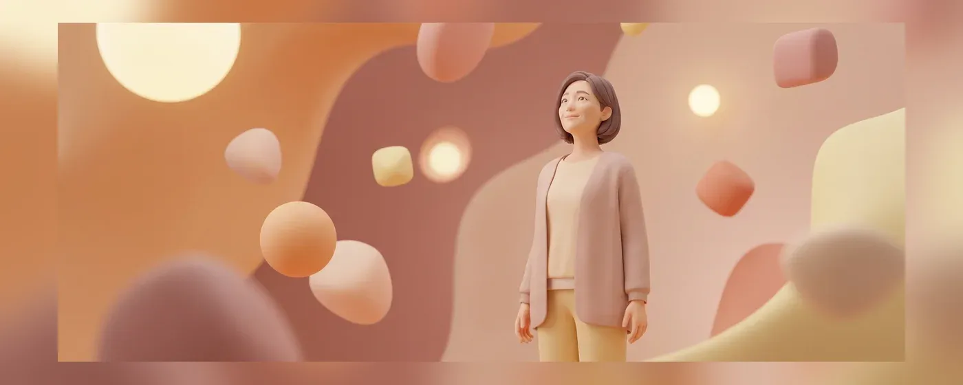 少し悩みながらも希望を持って前を向く女性の3Dイラスト