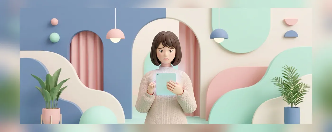 エステの制服を見つめながら少し不安そうな表情を浮かべる女性