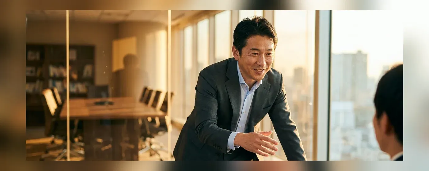 面接官に対して自信を持ってアピールする40代候補者