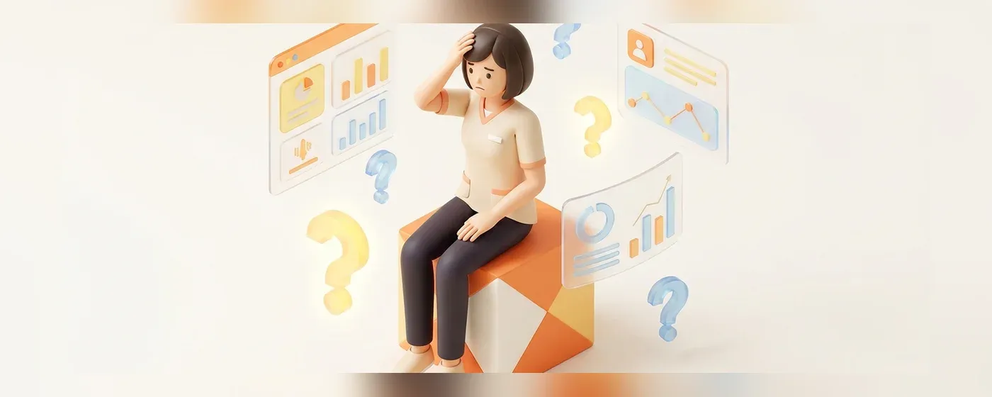 頭を抱えて悩む介護職スタッフのアイソメトリックイラスト