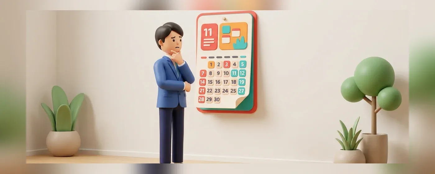壁掛けカレンダーを見つめて少し戸惑う表情の人物