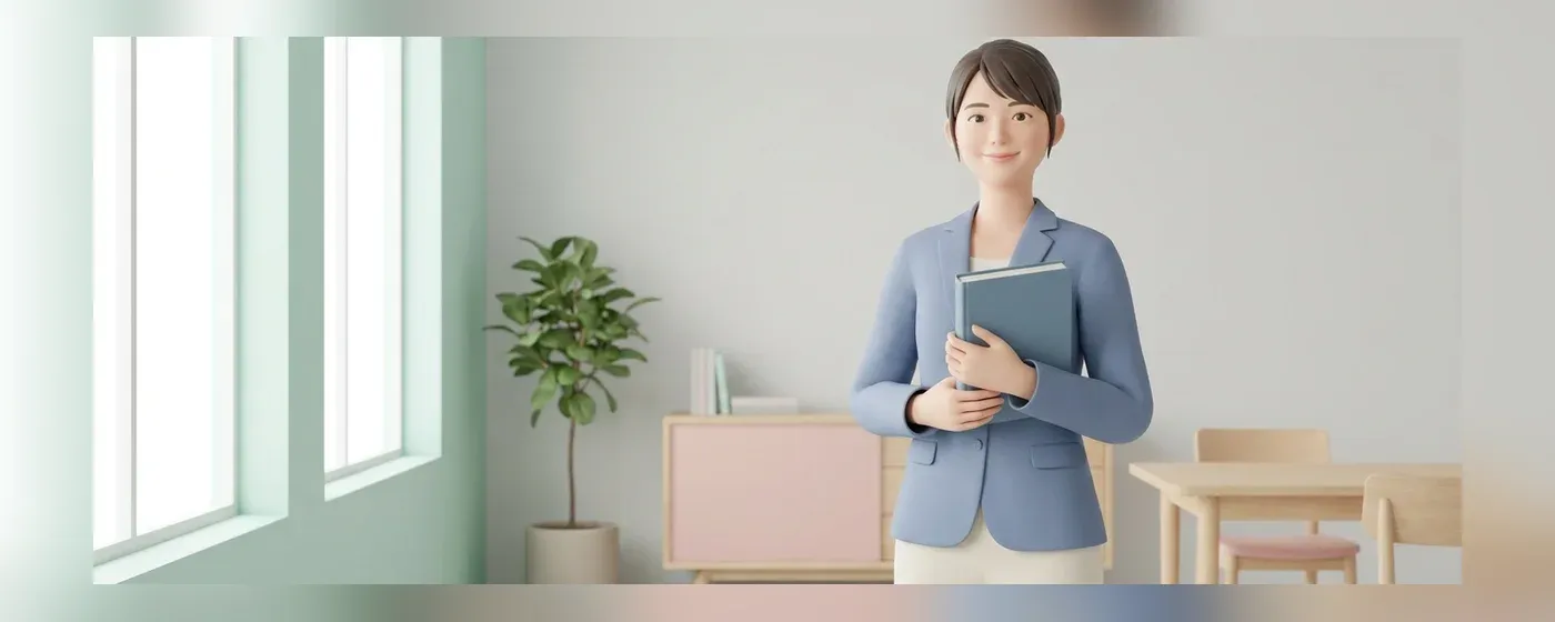 明るい部屋で本を持って微笑む女性