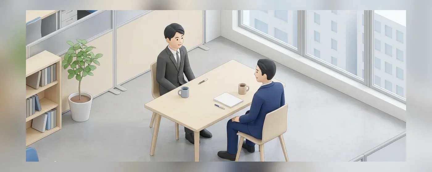 オフィスで専門家と笑顔で向かい合って話すビジネスパーソン