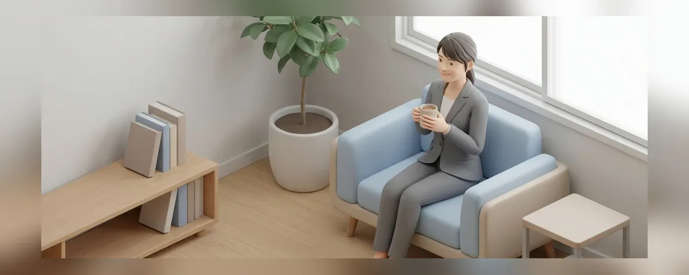 リラックスした表情でコーヒーを飲む若手社員