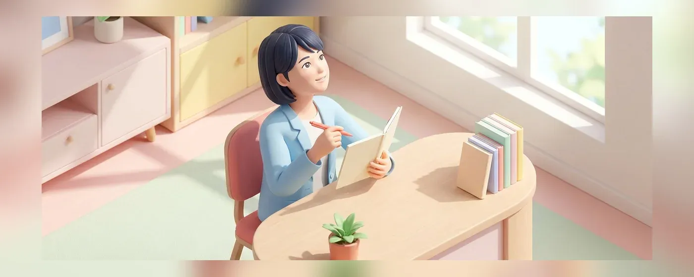 ノートを開いて笑顔で考える若い会社員