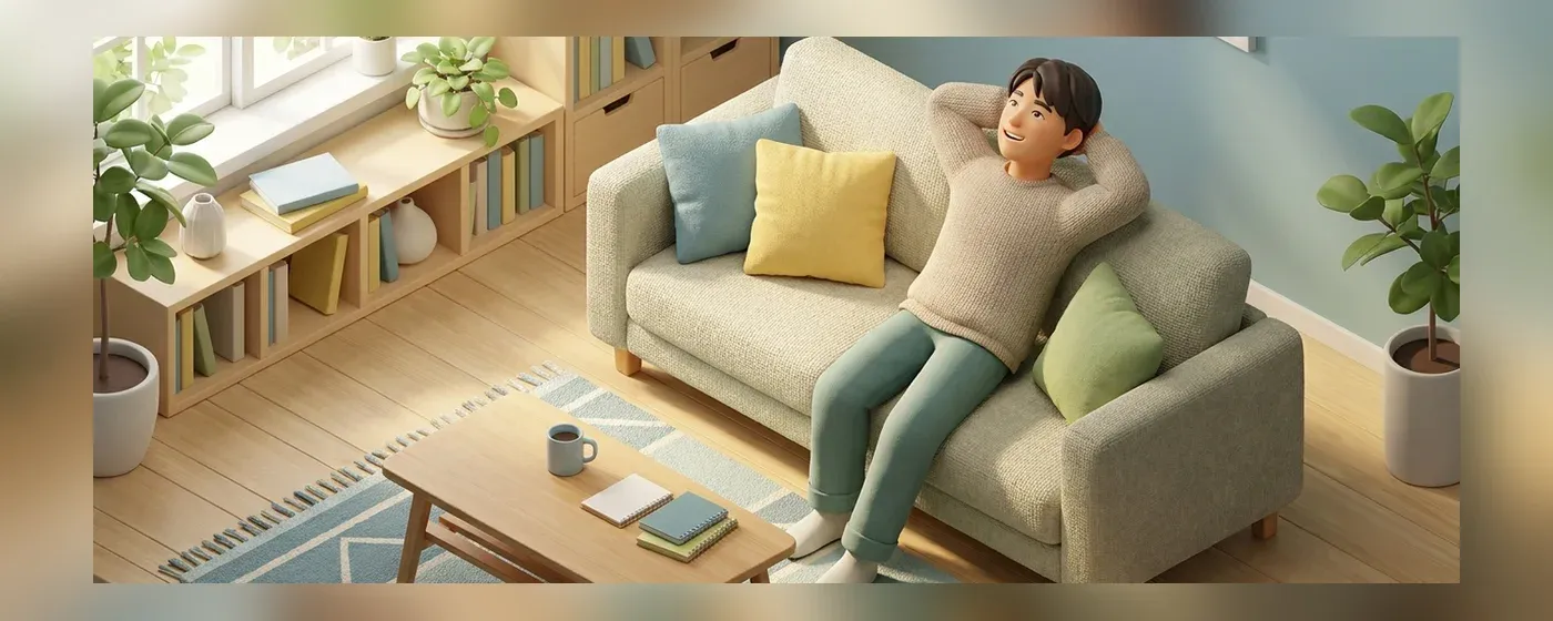 部屋のソファでくつろぎながら仕事選びについて考える人物