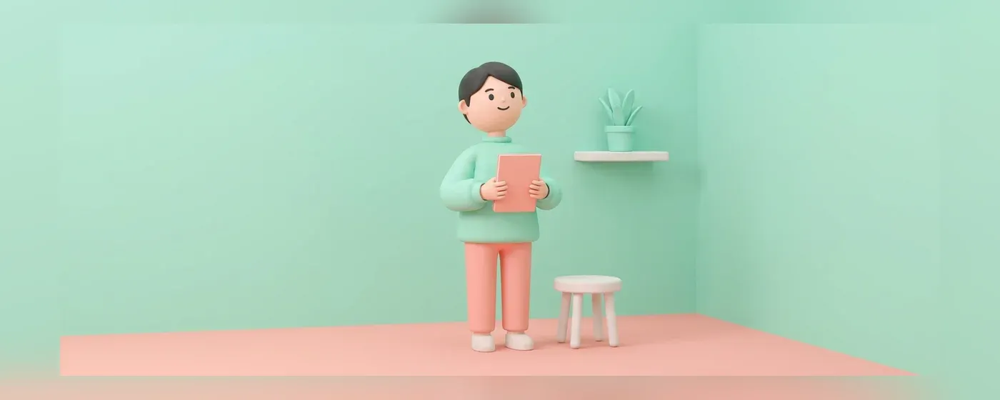 ノートを手に持ち少し上を見上げて希望を感じさせる若手社員