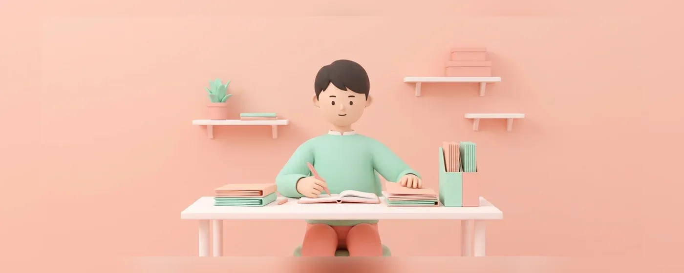 デスクで書類を整理しながらノートにペンで書き込んでいる若手社員