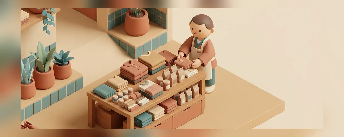 店舗の棚に商品を陳列する人物