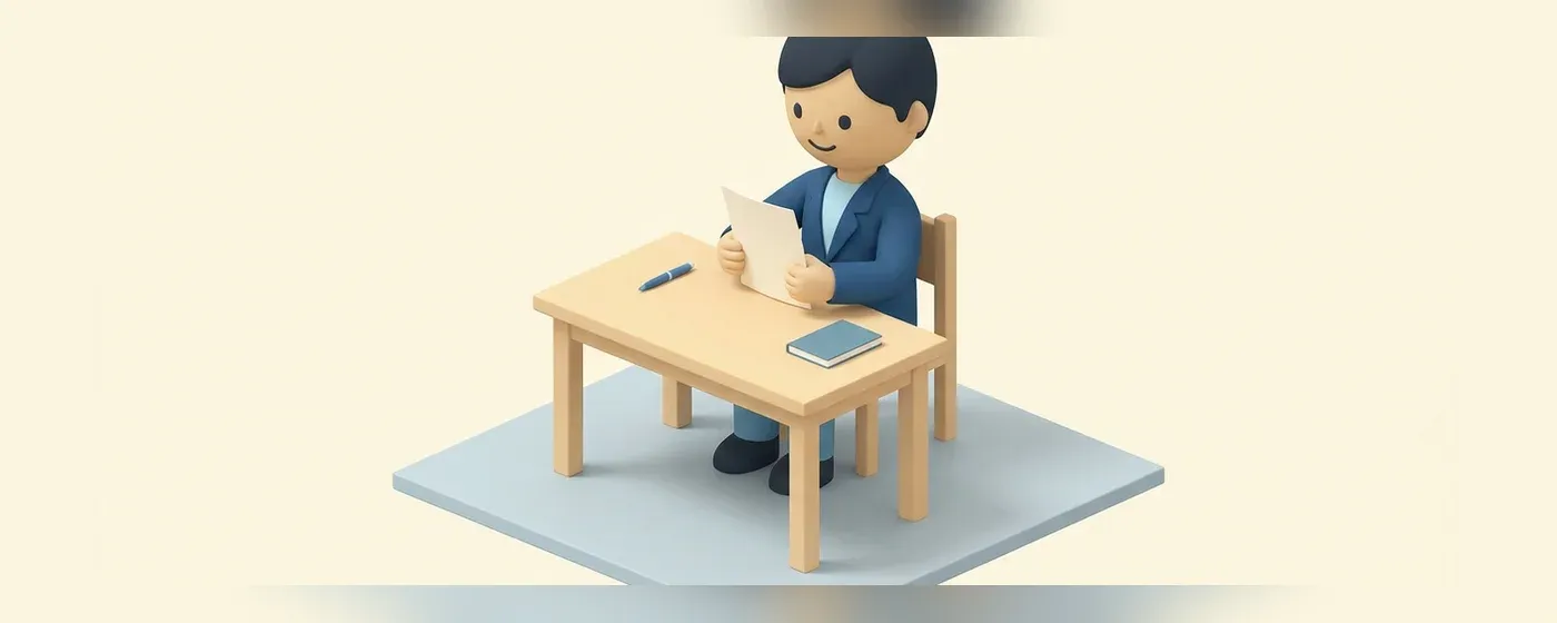 デスクで書類を見て微笑む会社員