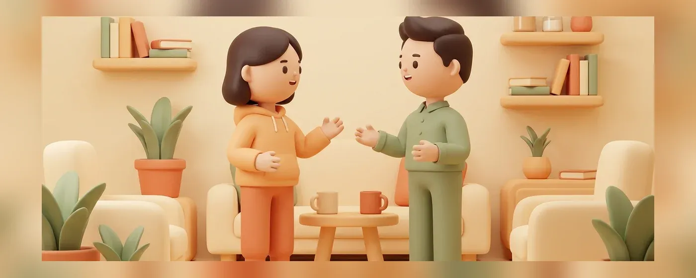 向かい合って話をする二人の人物