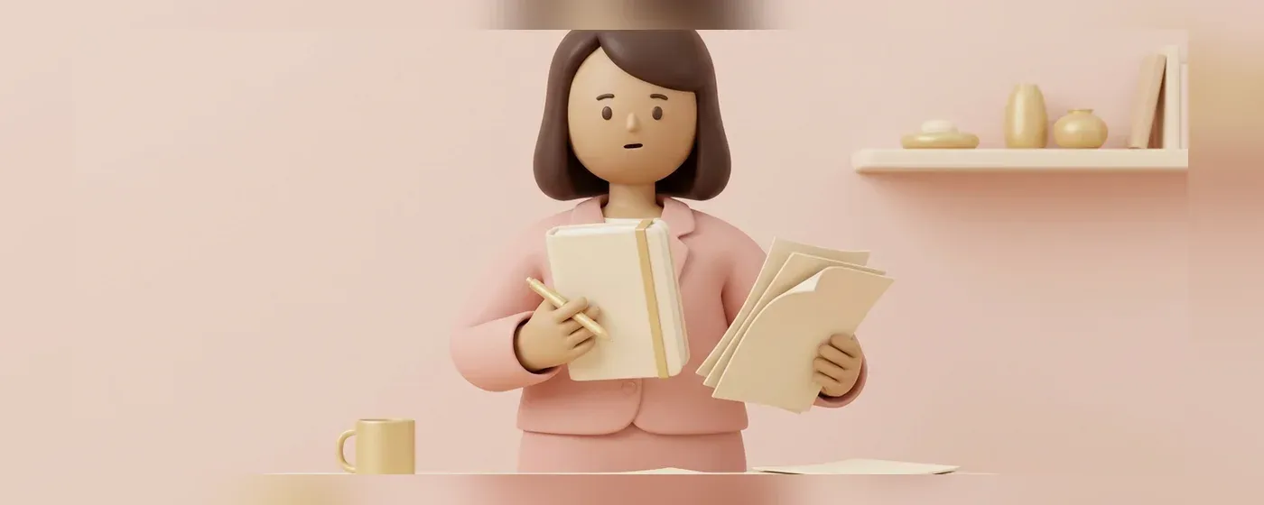 スケジュール帳を見て焦る様子の女性スタッフ