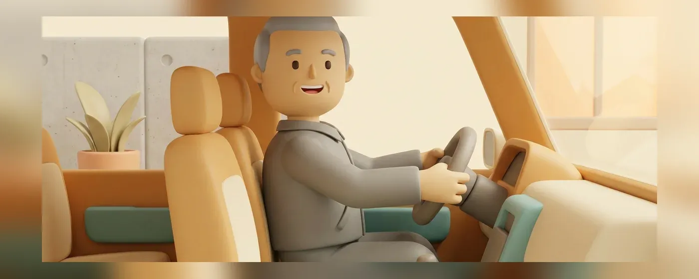 運転席でリラックスして座るシニアドライバー