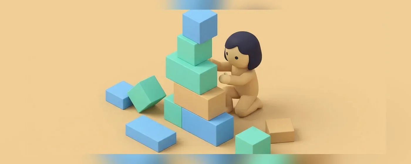 ブロックを積み上げる人物の3Dイラスト