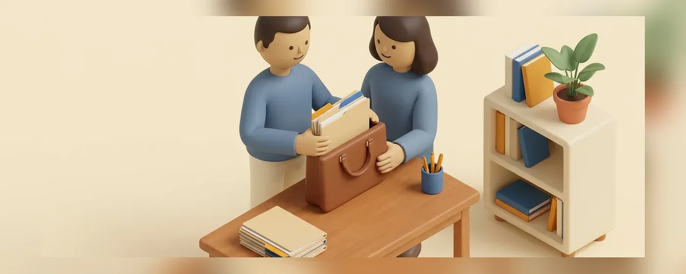部屋でカバンと書類を整理して準備をする人物