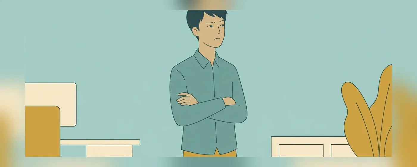 腕を組んで悩む男性
