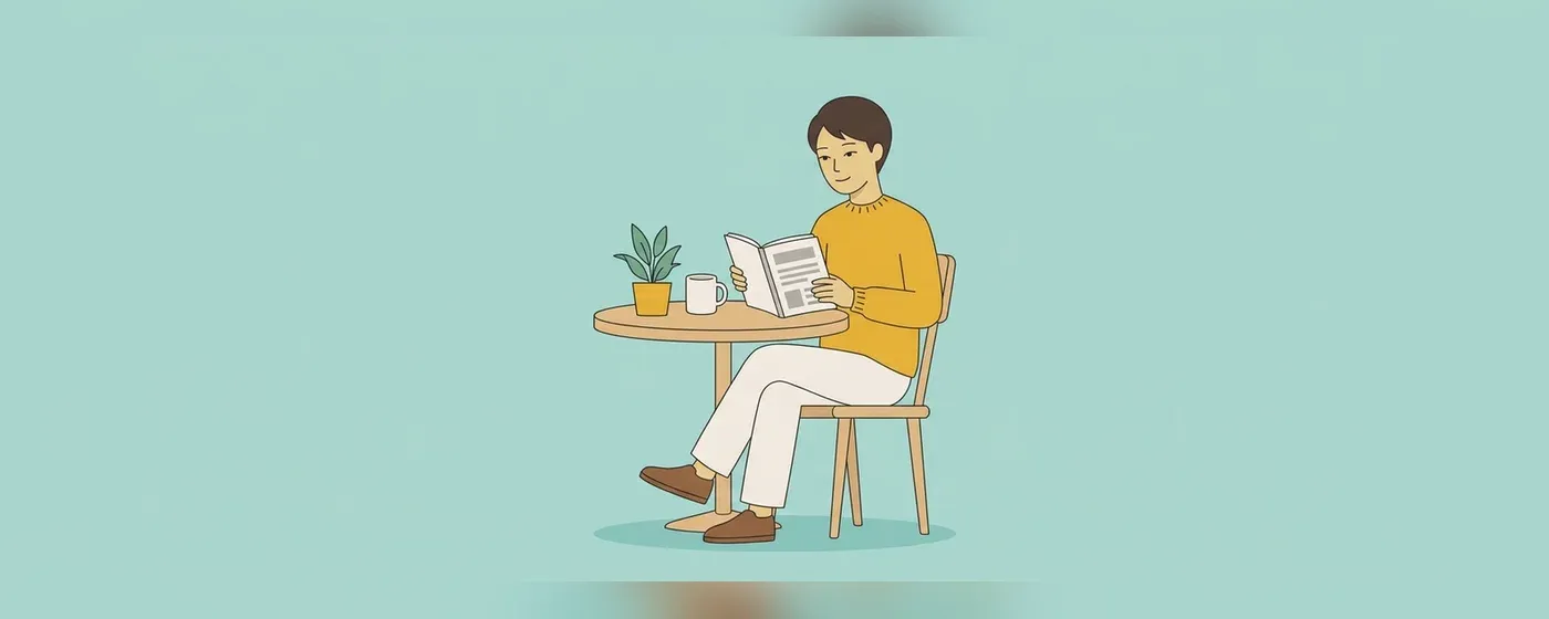 カフェのテーブルでノートを開いて学習する人