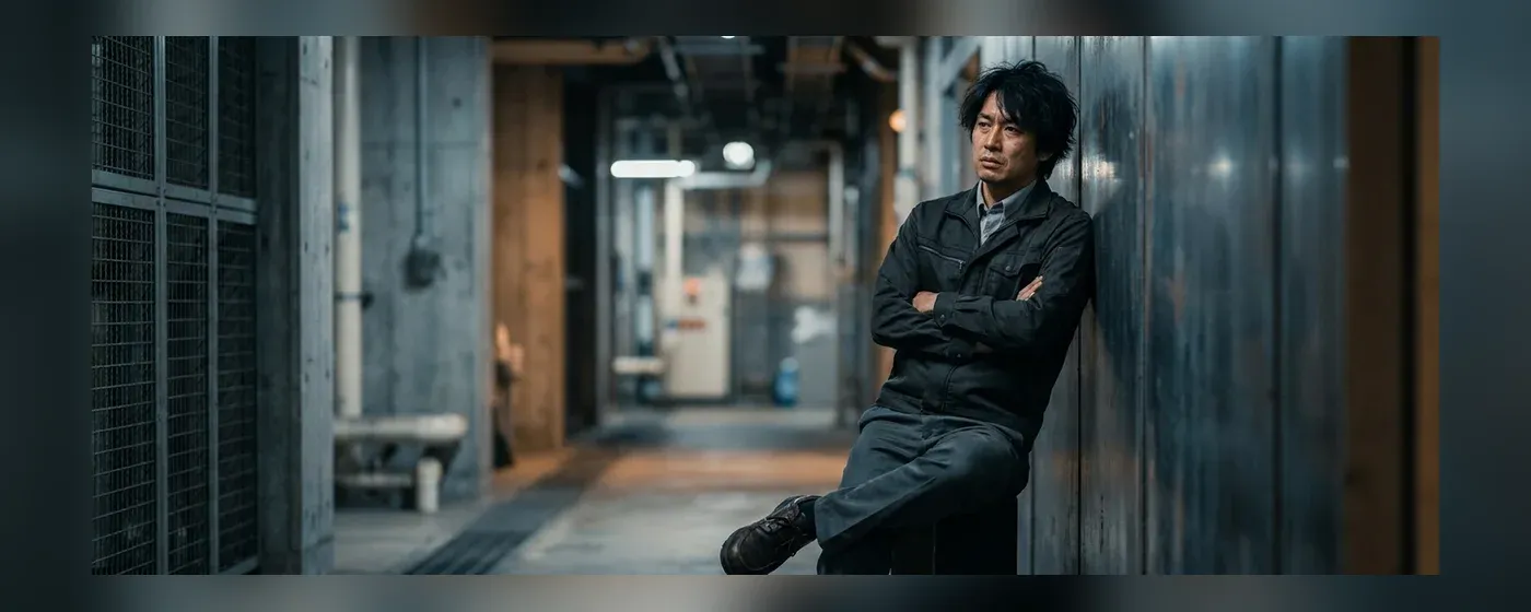 腕を組み険しい表情で考え込む男性エンジニア