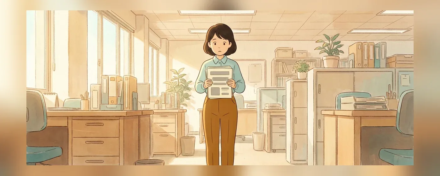 書類を見つめて困惑する女性