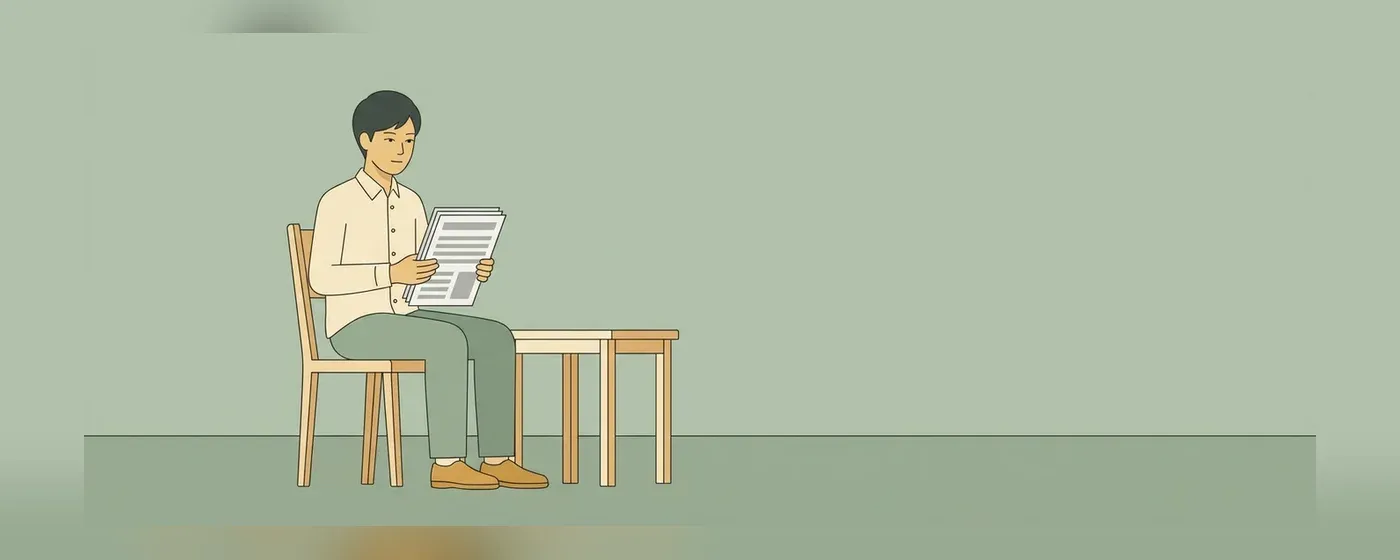 椅子に座って書類を真剣に読む男性