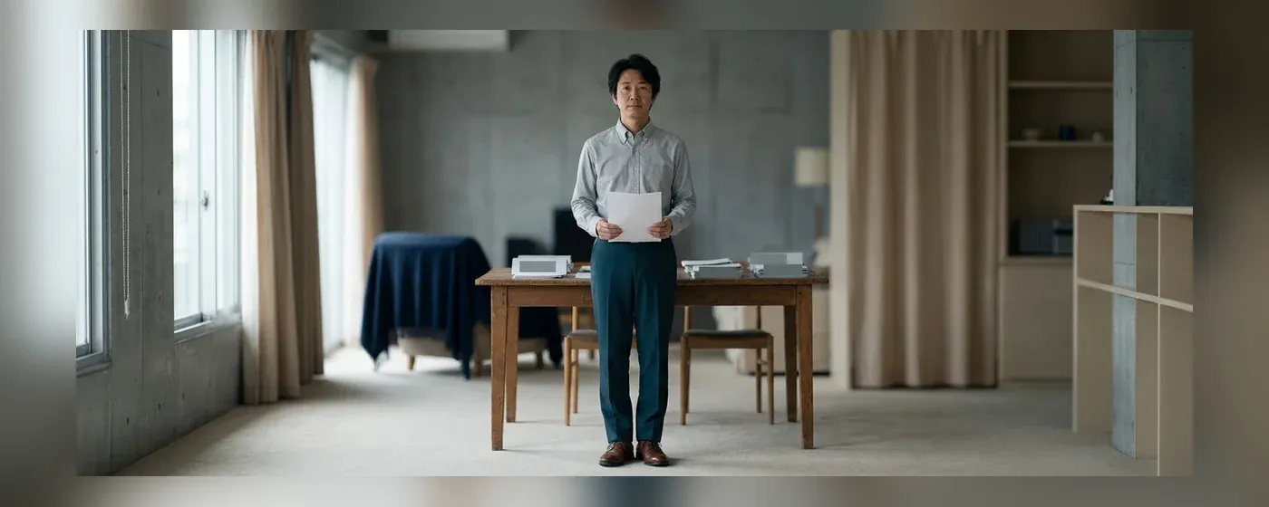 テーブルの上で書類を整理する男性