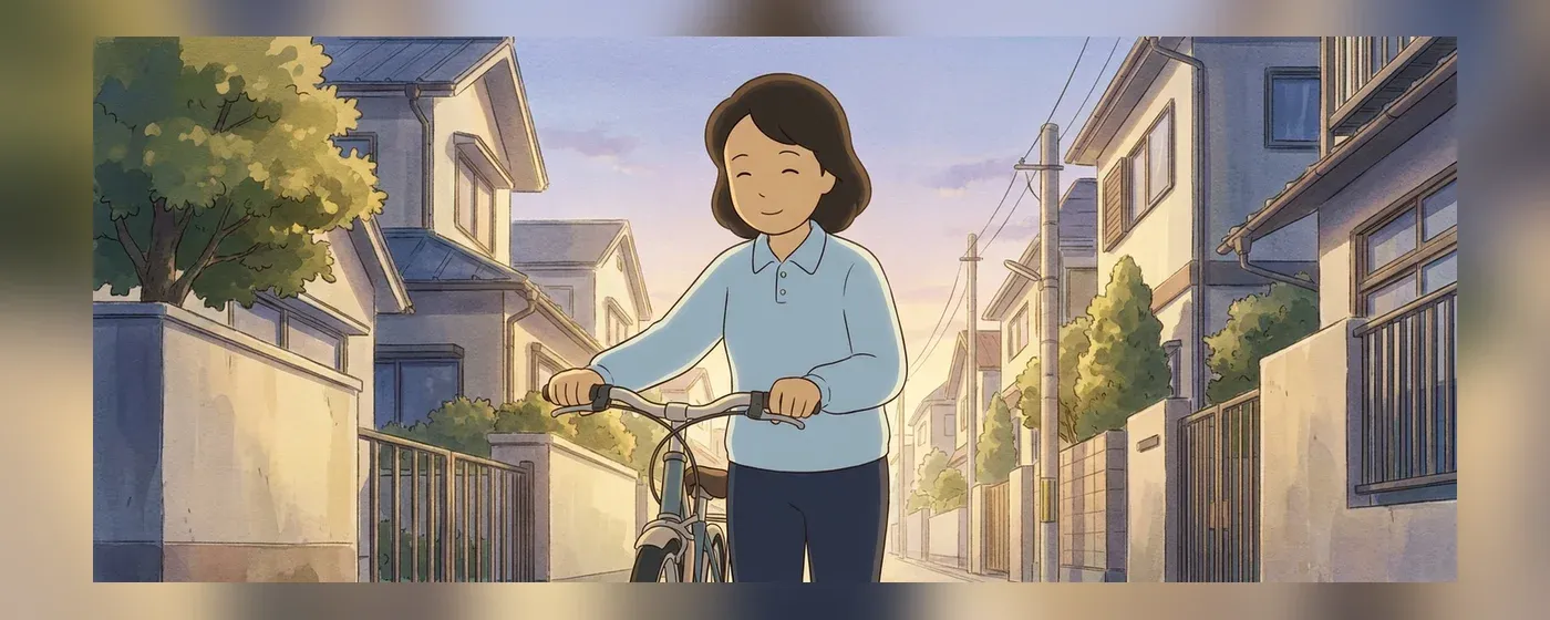 住宅街で自転車を押して歩く訪問介護員