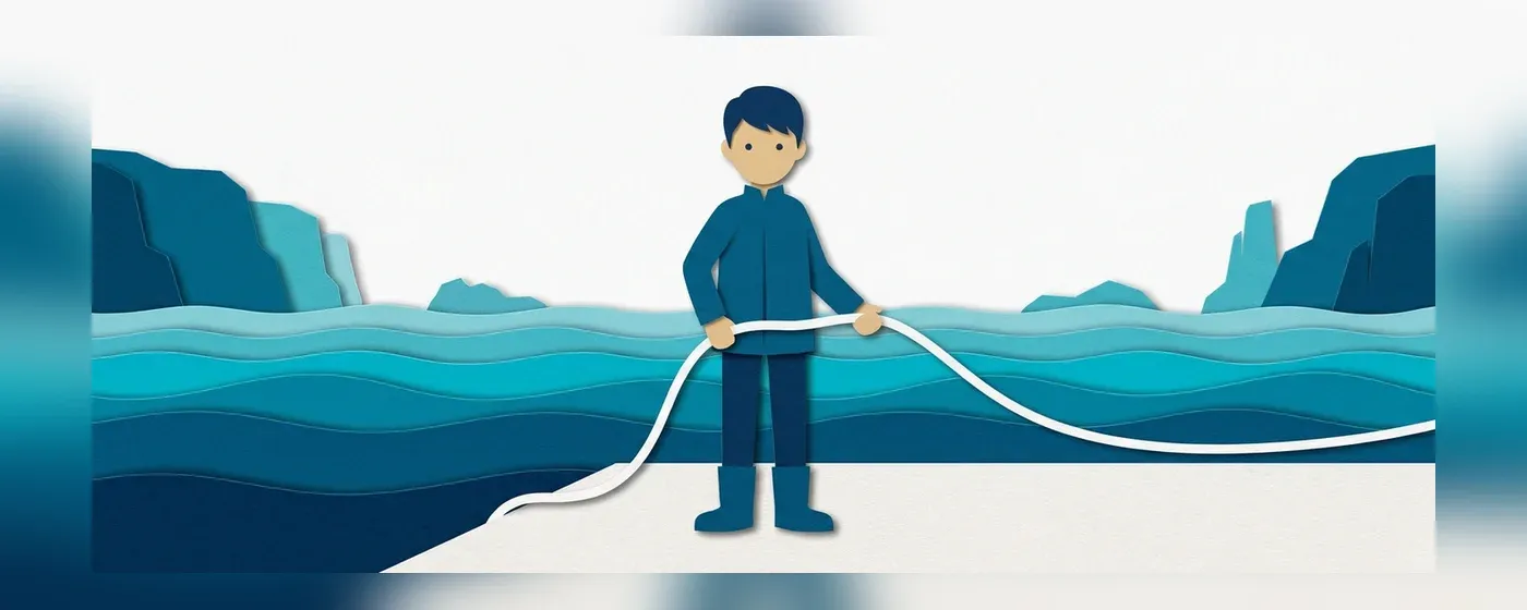 海を見つめながらロープを握る人物