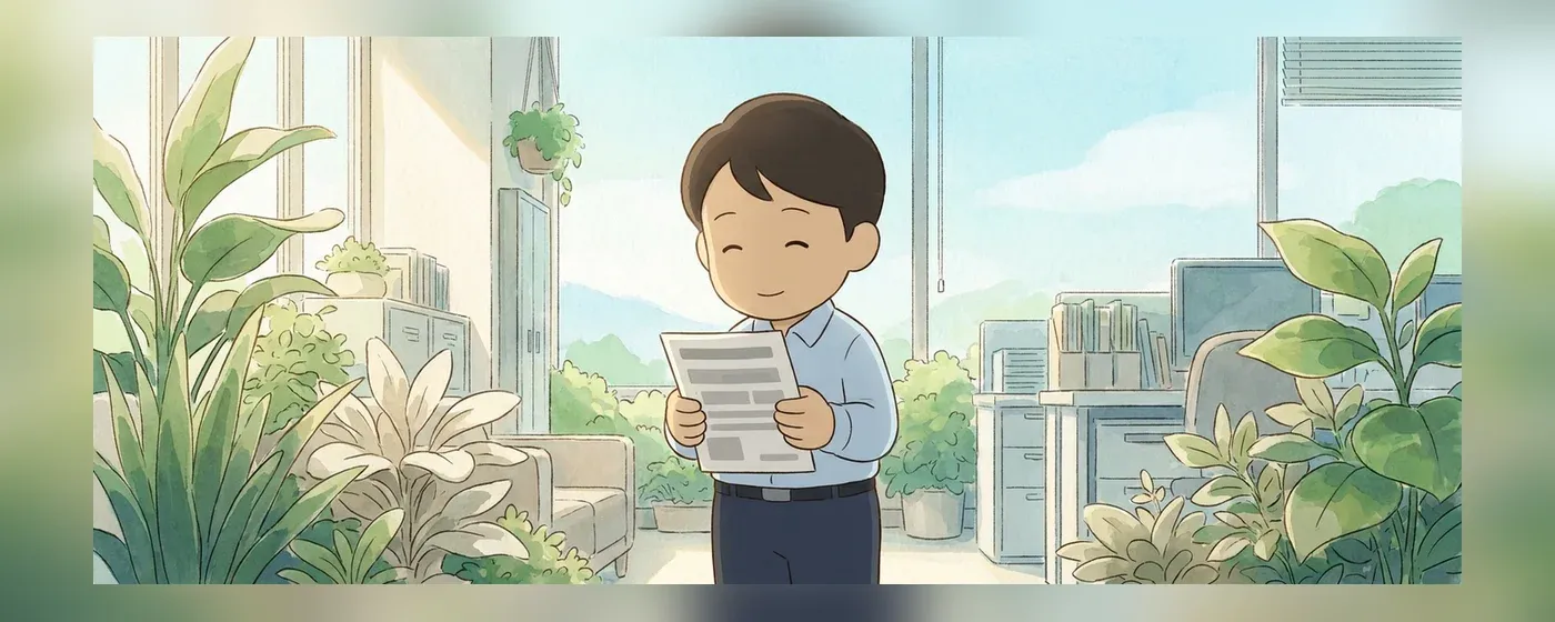 書類を見て納得した表情を浮かべるビジネスパーソン