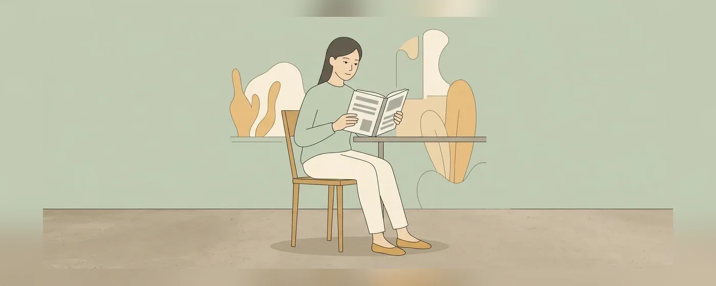 机に向かって本を開いて勉強する女性